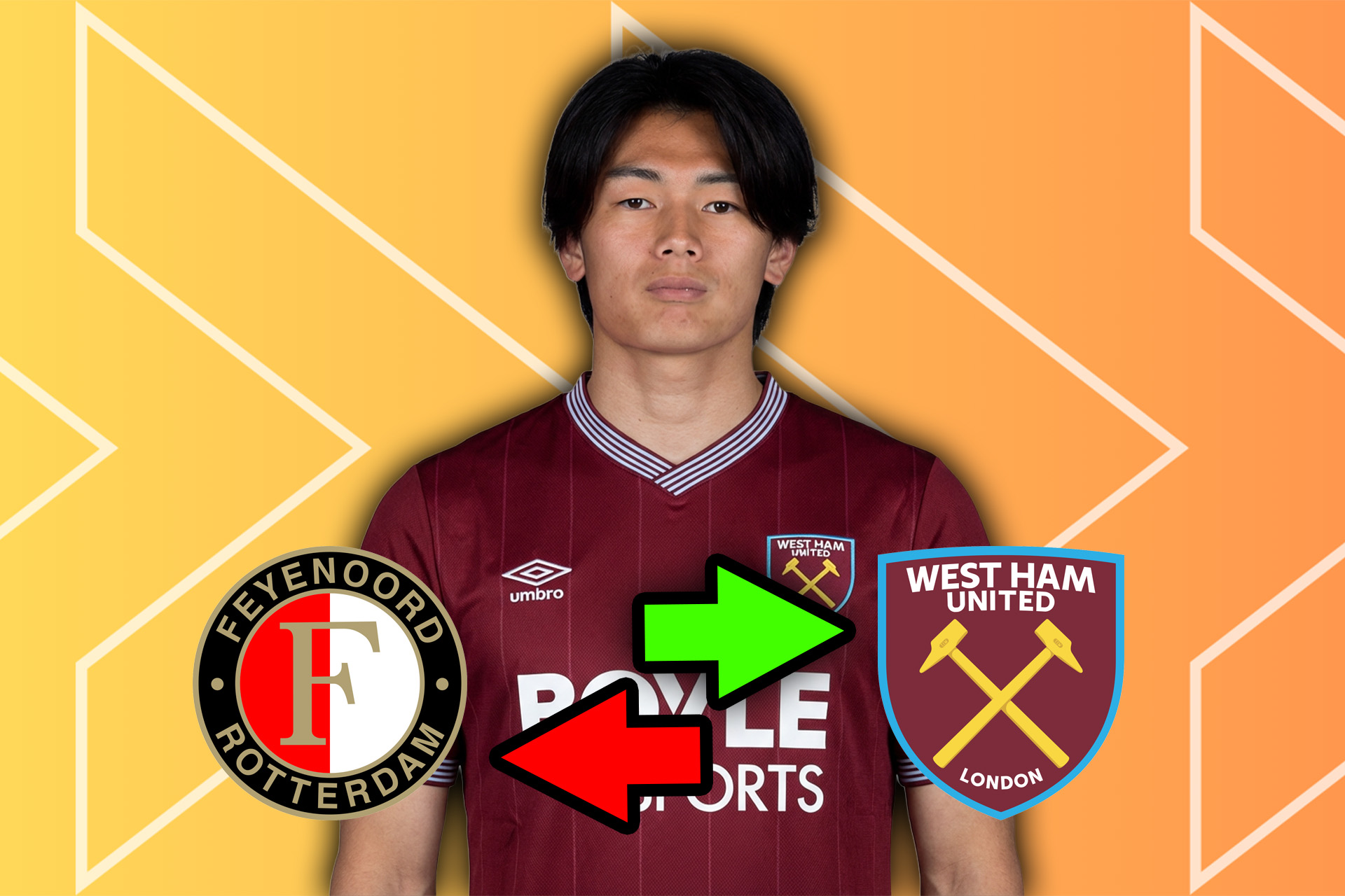 An image of Ayase Ueda from Feyenoord to West Ham